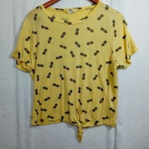 Dirtee Laundry Pineapple Tie Front T-Shirt in yellow size Xl